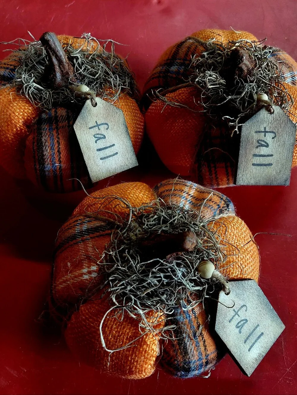 3 Pc Plaid Burlap Pumpkins